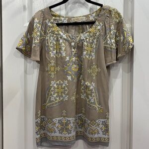 Michael Kors Yellow and Gray Floral Blouse